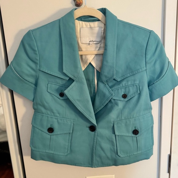 3.1 PHILLIP LIM turquoise cropped blazer jacket - Picture 1 of 2